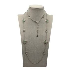Green Fauceted Clover Station Stella & Dot Silver Necklace